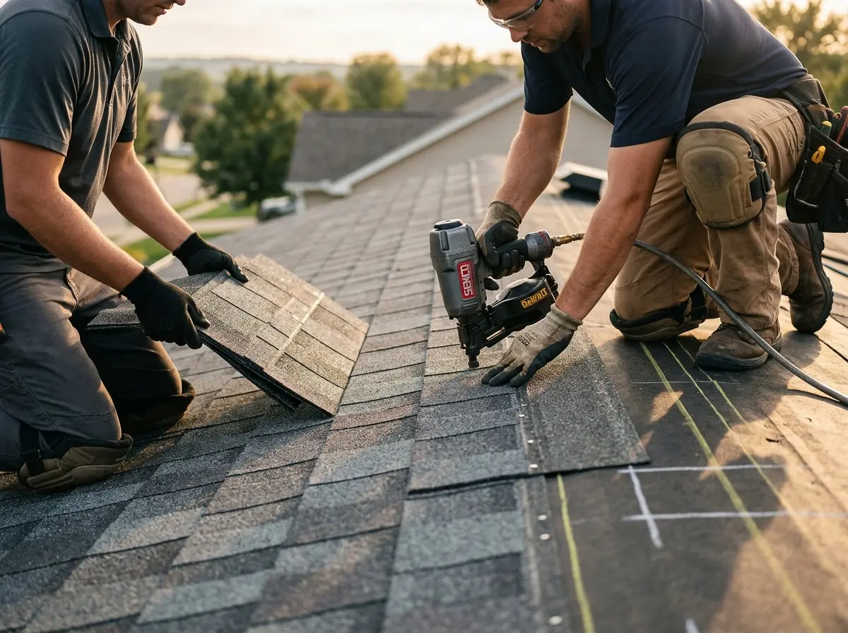 Professional roofer working on a residential roof in Mount Olive